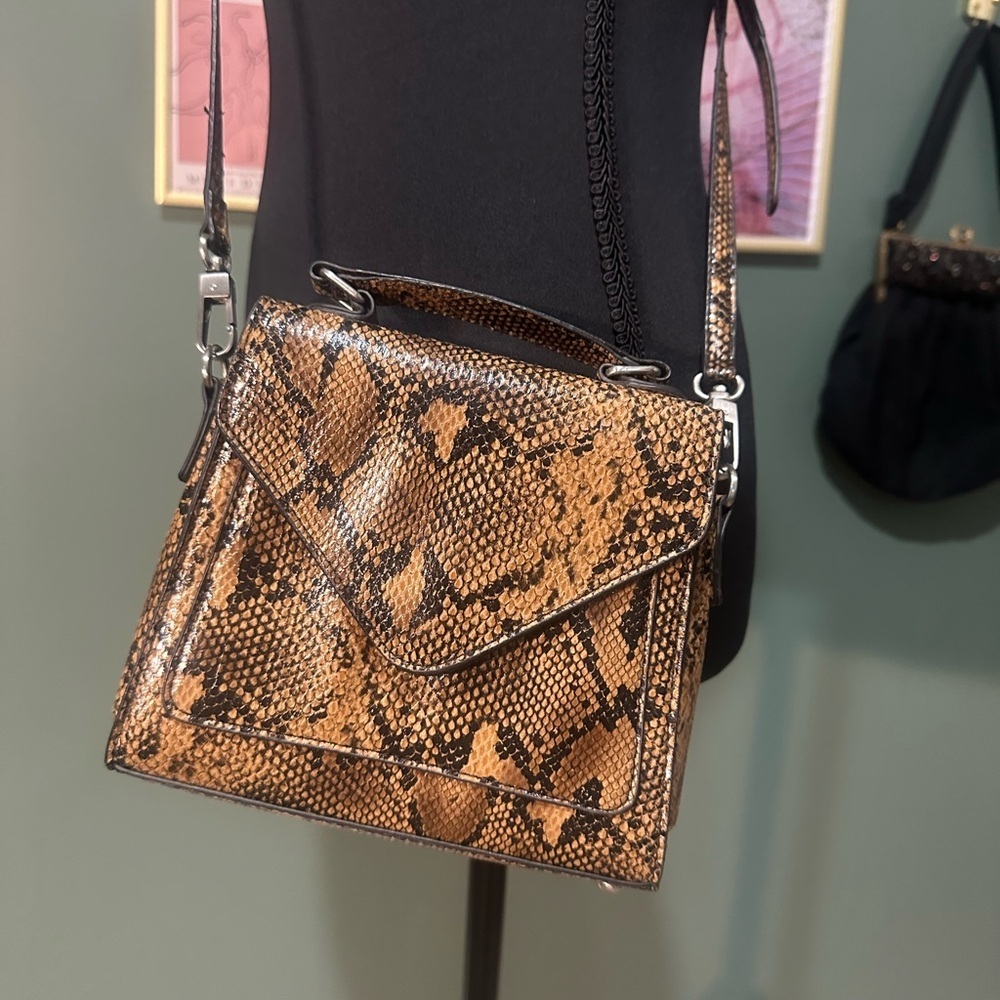 Urban Outfitters Tan and Brown Crossbody Bag with Snakeskin Pattern